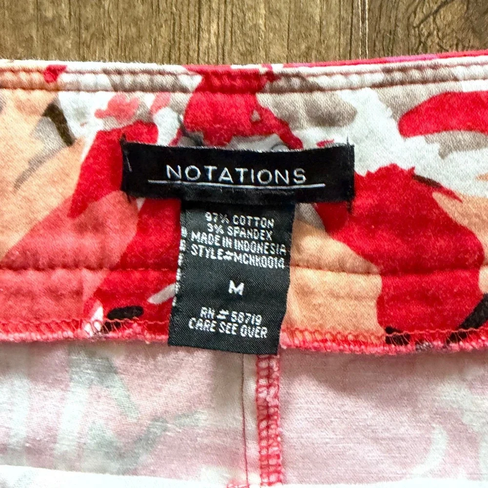 Notations A-Line Skirt Pink Peach Floral Stretch Cotton Tropical Pockets‎ Medium